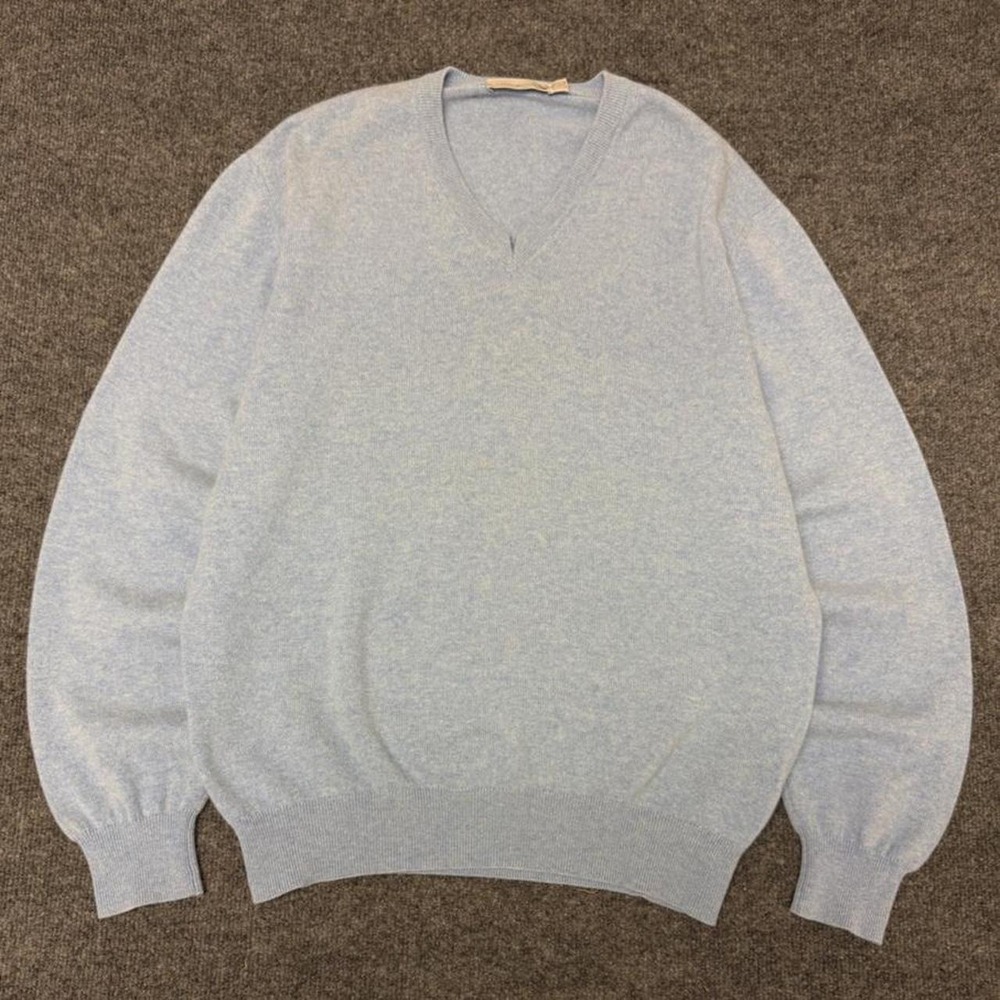 Ermenegildo Zegna Pure Cashmere V-Neck Sweater Blue Mens Large Made in Italy